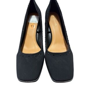 Andiamo Black Pumps Block Heel Embellished Square Toe Career Shoes Size 11